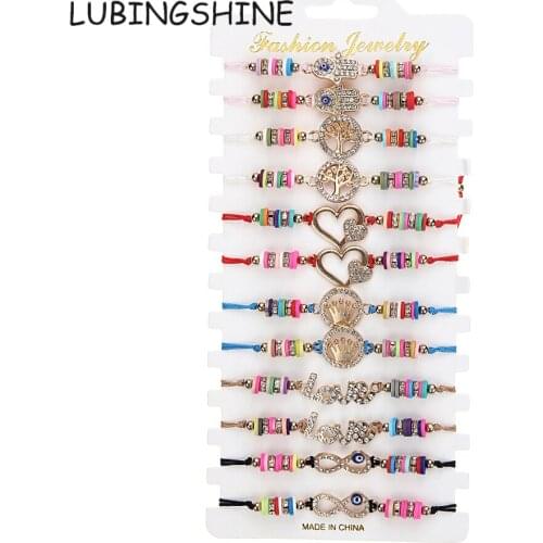 12pcs/lot Evil Eye Charms Bracelet Set for Couples Women Girl Adjustable Rhinestone Zircon Fatima Hand Wristband Jewelry Gift