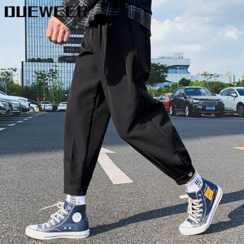 DUEWEER Wide Leg Pants Mens Spring And Autumn Loose All-Match Trendy Style Sports Lace-Up Casual Cropped Trousers Streetwear