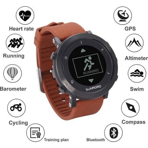 SUNROAD Digital Sports Men Watch Altimeter Barometer Heart RATE Compass Pedometer Waterproof Swim Reloj GPS Hombre Wristwatch