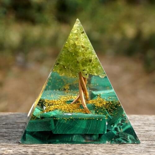 Tree of Life Crystal Energy Orgonite Pyramid Gather Wealth Prosperity Peridot Healing Gem Stone EMF Orgonite Energy Chakra Decor