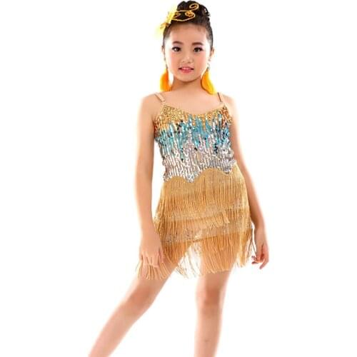 2021 New BQ006 Sequins and Tassel Kids Latin Dance Dress Children Girls Dancing Clothes Salsa Costume Ballroom Tango Dresses