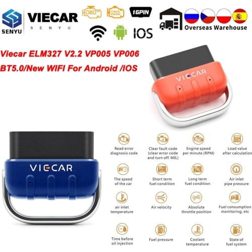 Viecar VP005 VP006 ELM 327 V2.2 Bluetooth 5.0 4.0 ELM327 PIC18F25K80 WIFI OBD2 Scanner for Android/IOS OBD 2 Car Diagnostic Tool