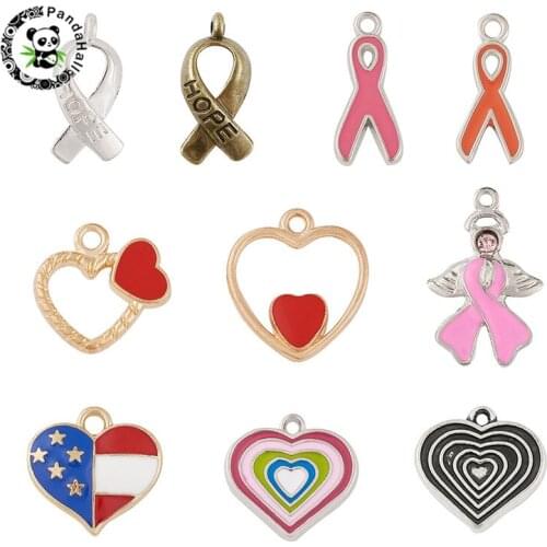 Pandahall 100pcs/Box Alloy Enamel Pendants for Jewelry Findings DIY Necklace Making Mixed Ribbon & Heart Mixed Color 13.5x7x3cm