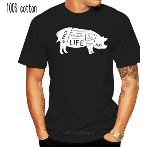 Happy VEGAN PIG T-SHIRT ALL SIZES veggie animal rights protest ALF COMPASSION Cartoon t shirt men Unisex New Fashion