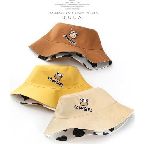 Cow Printing Bucket Hat Women Outdoor Activities Travel Double-sided Fishermans Hat Sun Basin Bucket Hat Sombrero Mujer Bonnet