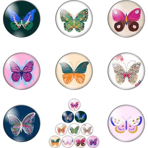 Beautiful Colourful Lively Butterflies round Photo Glass Cabochon Demo Flat Back Making Findings Handmade DIY Accessories