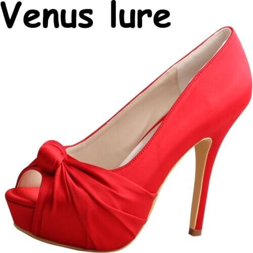 Red Wedding Platform Shoes for Bride Size 5 Peep Toe Pumps 12CM