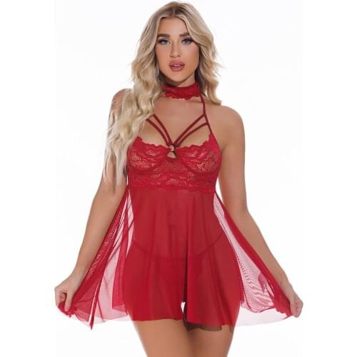 Lace Nightgown Women Sleepwear Pyjamas Negligee Babydoll Nightwear Sexy Lingerie See Through Bathrobe Nightdress Home Clothes