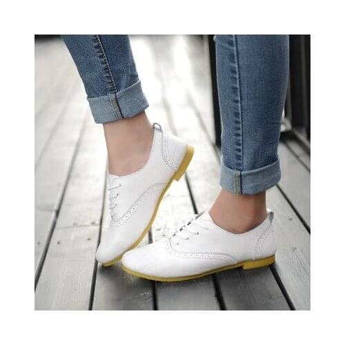 HOT Shoes Woman 2017 Genuine Leather Women Shoes Flats 2 Colors Loafers Lace Up Womens Flat Shoes