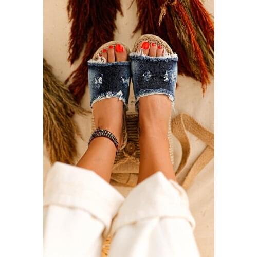 Limoya Women Jeans Blue Flat Slippers 'Turkish' Quality 2021 Fashion Design Season Comfort Fast Shipping