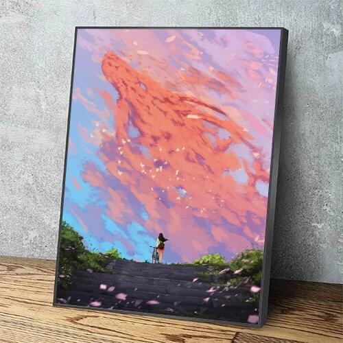 Modular Wall Art Prints Graffiti Picture Girls and Bicycle Poster Colorful Sky Canvas Painting Home Decor For Living Room Frame