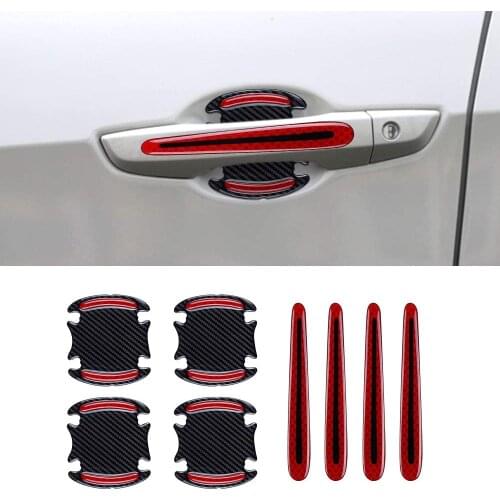 Carbon Fiber Sticker Car Door Handle Reflective Stickers Universal Auto Door Handle Scratch Cover Guard Protective Film Pad with