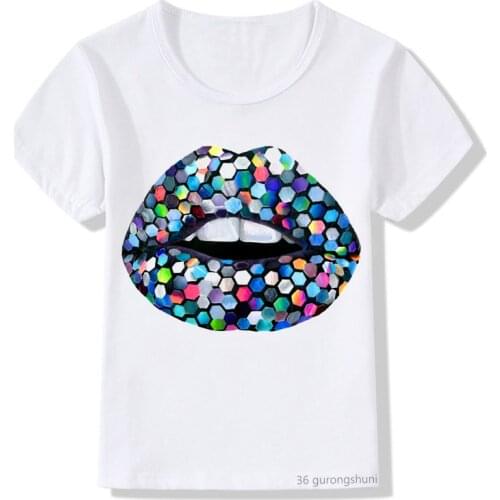New arrival 2021 girls t shirt cute diamond print mouth pattern vogue t shirt kawaii kids tshirt summer aesthetic clothe tops