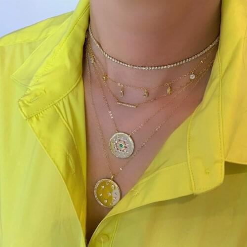 Wholesale gorgeous stunning luxury women multi layer chain gold color coin geometric choker statement fashion collar necklaces