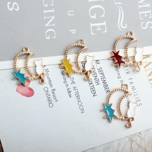 Wholesale 60PCs 23*28MM Gold Color Plated Hollow Out Moon Cat Pendant Charms Metal Alloy Oil Drop Bracelet Necklace Pendants