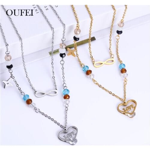 OUFEI Heart Multi Layer Necklac Earrings Set Stainless Steel Jewelry Woman Accessories Charms 2020 Fashion Jewelry Free Shipping