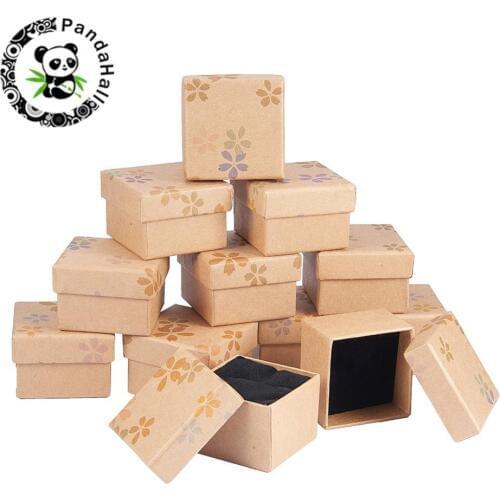 24pcs Kraft Jewelry Gift Boxes Ring Necklace Pendant Earring Boxes Flower Pattern Cardboard Boxes Bracelet Bangle Packaging Case