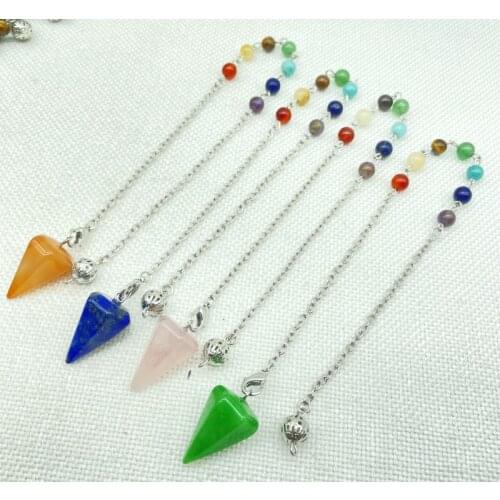 Natural Gem Stone Quartz Crystal tiger eye lapis 7 Chakra Reiki Healing Pendule Pendant Pendulums for Dowsing Divination