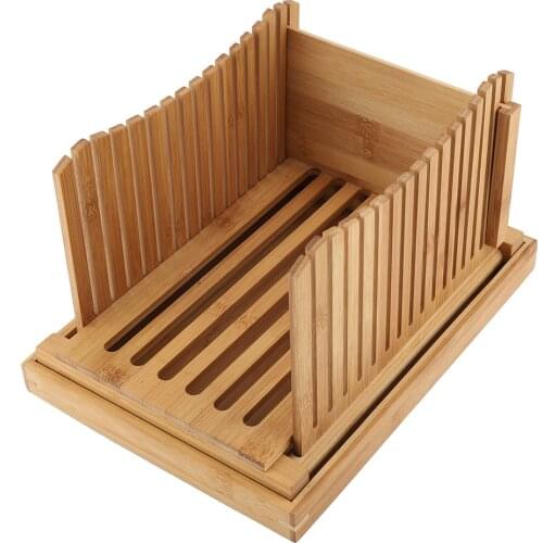 Baking utensils Foldable Bamboo Bread Slicer Guide Crumb Tray Comes With Crumb Catching Tray On The Base Kitchen Accessories