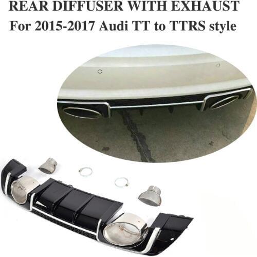 PP Rear bumper Lip Diffuser With Stainless steel Exhaust Tips For Audi TT Standard MK3 Coupe 2Door 2015-17