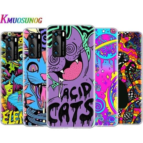 Transparent Cover Colourful Psychedelic Trippy Art For Huawei P40 Lite E P30 P20 P10 P9 P8 Pro Plus Lite mini 2019 Phone Case
