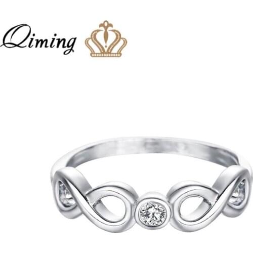 QIMING Dainty Infinity Ring For Women Wedding CZ Crystal Zirconia Promise Jewelry Metal Korean Finger Rings Ladies Gift