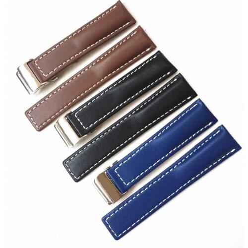 22mm 24mm Blue Brown Black Genuine Leather Watchband Wristband For Breitling Avenger Navitimer Super Ocean Watch Strap Bracelet