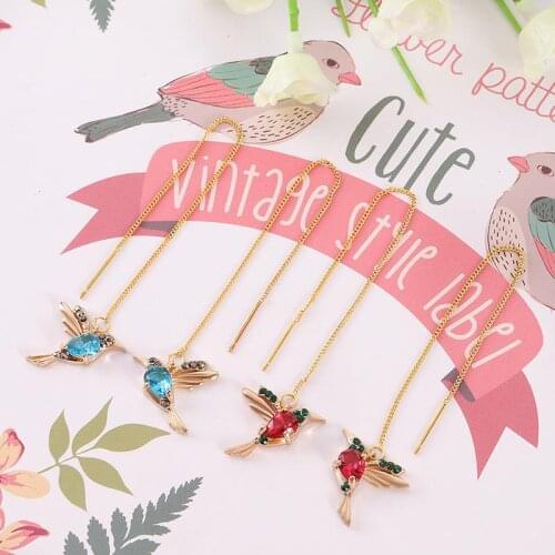 Luxurious Unique Long Drop Earrings Bird Pendant Tassel Crystal Pendant Earrings Ladies Jewelry Ear Line