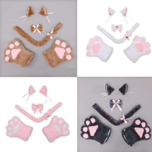Cat Ears Hair Clips Kitten Costume Accessories Set Kawaii Ribbon Bowknot Anime Lolita Cosplay Party Halloween Props