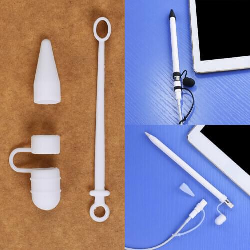 Silicone 3-in-1 Cap Holder + Tip Nib Protector Cover + Light Cable Adapter Tether for Apple Pencil iPencil iPad Pro Accessories