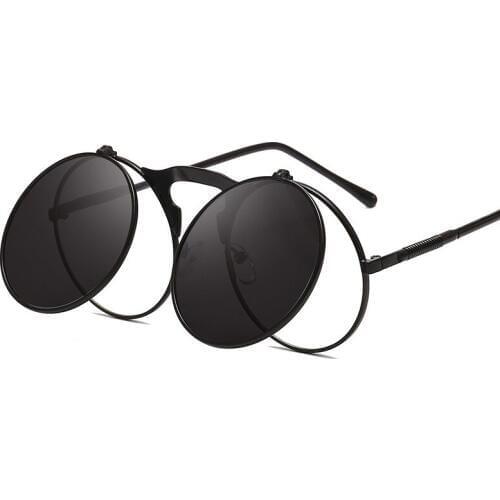 Unisex Retro Steampunk Sunglasses Flip Up Green Yellow Red Round Summer Style Unisex Sun Glasses Men Women 2019 Oculos De Sol