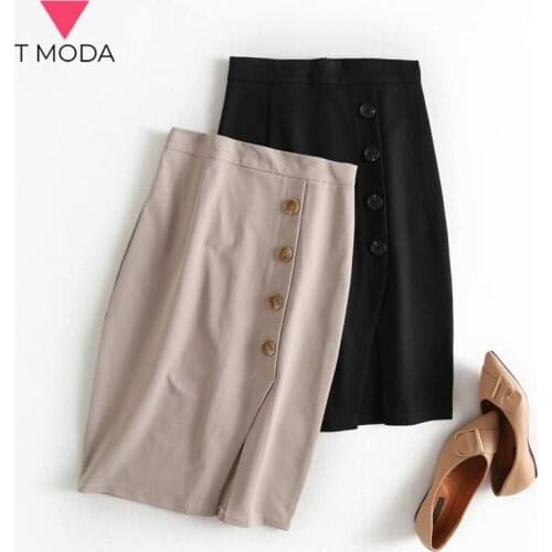 T MODA 2021 Summer Fall Women Fashion Midi Button Skirt Female Bodycon Skirt For Women Elegant Office Lady Pencil Chic Skirts