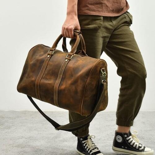 High-Capacity Mens Travel Bag Retro Brown Hand Luggage Bag Skin Cowhide Handbags One Shoulder Computer Package Outdoors Bags