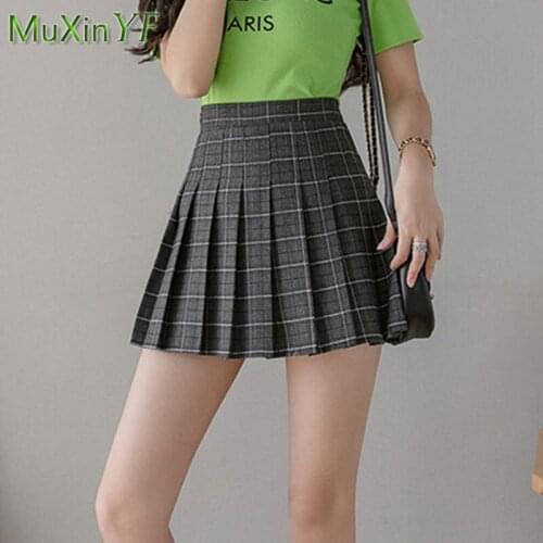 Women Student Pleated Skirt Summer Autumn High Waist Sexy Mini Skirt Korean Fshion Plus Size A-Line Plaid Skirts Female Clothes