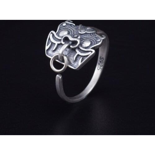Authentic 925 Sterling Silver Retro God Beast Open Rings For Women High Quality Chinese Style Vintage Jewelry wholesale