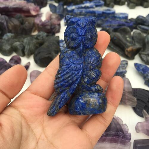 1pcs beautiful natural mineral lapis lazuli owl figurine reiki healing crystals handmade owl stone figurine for home decor