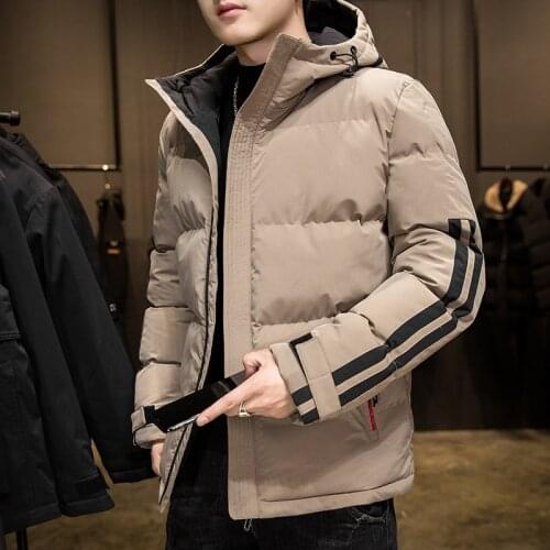 2021 Mens Winter Fashion Fleece-Lined Thickened Padded Jacket Youth New Color-Blocking Leisure Hooded down Jacket