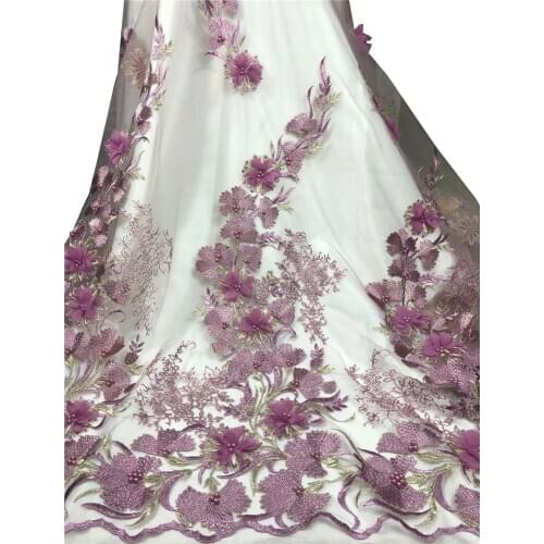 3D flowers African lace fabric beaded french lace fabric dubai appliques tulle lace bridal wedding/party dress lace 5 yards /lot