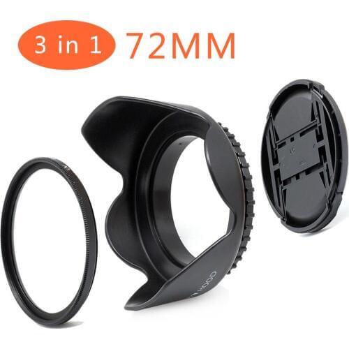 72mm UV Filter+Lens Cap+Lens Hood Flower for Nikon D7200 D810a D800 D750 24-85mm