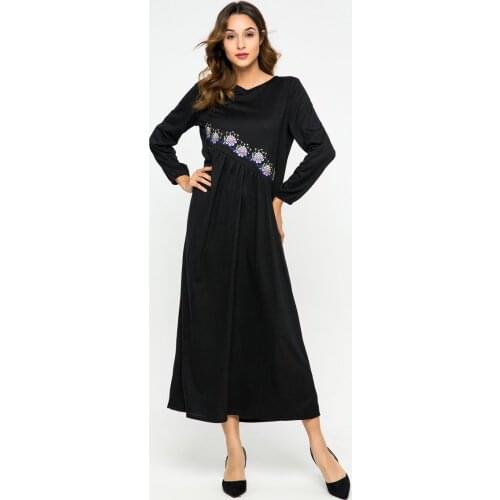 Middle East Abaya New Muslim Solid Color Long Skirt, Heavy Industry Large Loose, Ethnic Style Hedging Long-sleeved Ma'am Dress