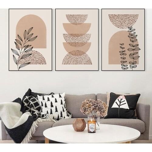 Mid Century Boho Abstract Geometric Print Botanical Poster Modern Wall Art Canvas Painting Pictures for Living Room Home Decor