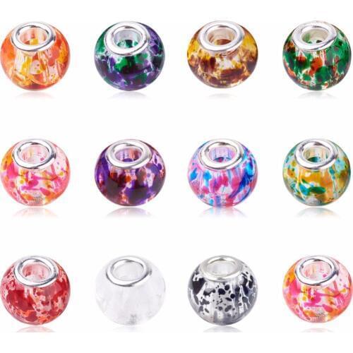Murano Glass Beads Mix Color Large Hole with Silver Brass Cores European Charm fit Bracelet Necklace 20pcs/lot