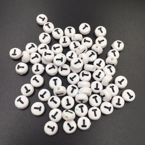 Free Shipping 100PCS Single Letter T Beads 4*7MM Flat Coin Round Shape Acrylic Plastic Alphabet Jewelry Beads for Knit Bracelets
