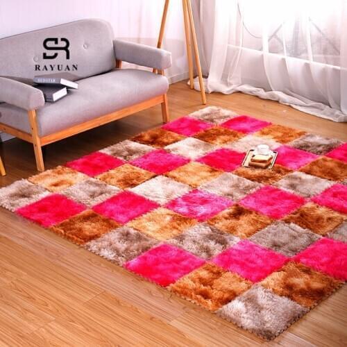 RAYUAN One Piece Foam DIY Puzzle Mat Gradient Villi Shaggy Rugs Carpet Plush Soft Area Rug Children Baby Playmat 30x30CM