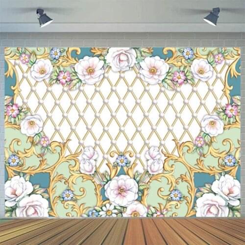 Floral Embroidery Grid Pattern Wedding Love Photography Backdrop Newborn Baby Shower Flowers Board Photo Background Photoshoot