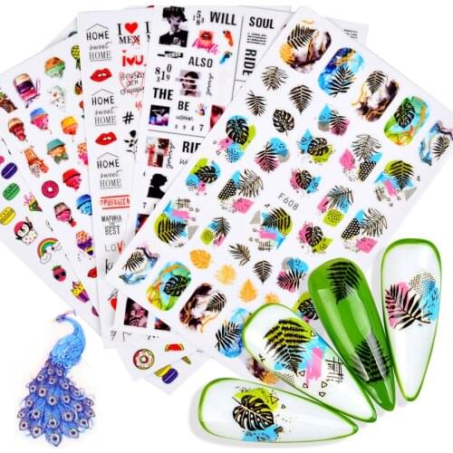 Flowers Geometric Lines Nail Water Decals Spring Simple Theme Floral Leaves Watermarks / Adhesive Sticker Nail Art Decoration