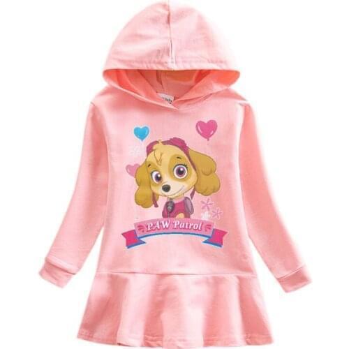 PAW PATROL New Hoodie Dress Spring Girls Kids Cartoon Rainbow Long Sleeve Children Kids Cotton Dresses Clothes