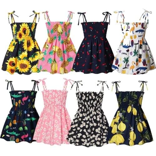 Kids Summer Sling Ruffles Cotton Dress For Girls Princesse Bohemian Clothes Small Daisy Sun Flower Cherry Dresses Vestidos 1-6Y