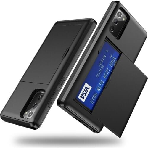 Dual Layer Slide Card Slot Holder Phone Case for Samsung Galaxy S20 S21 FE 5G Note 20 Ultra S10 Plus Shockproof Protective Cover