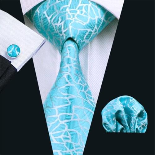FA-1038 Mens Ties Blue Novelty Silk Jacquard Neck Tie Hanky Cufflinks Set Ties For Men Business Wedding Party Free Shipping